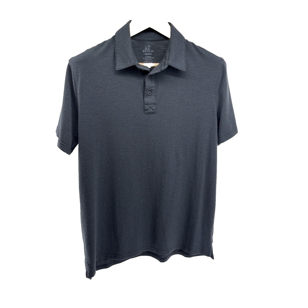 WoolX Men’s Polo Shirt Black/gray Striped Polo Shirt Sz M